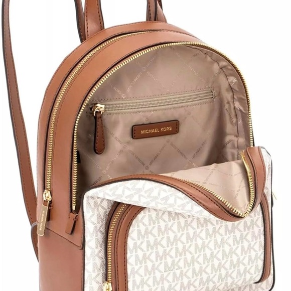 Michael Kors White and Brown Monogram Backpack main image 4